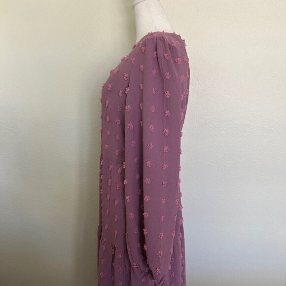 Zesica Dress Swiss Dot Tiered Maxi Womens Purple SZM Boho Style Long Sleeve - Picture 5 of 10